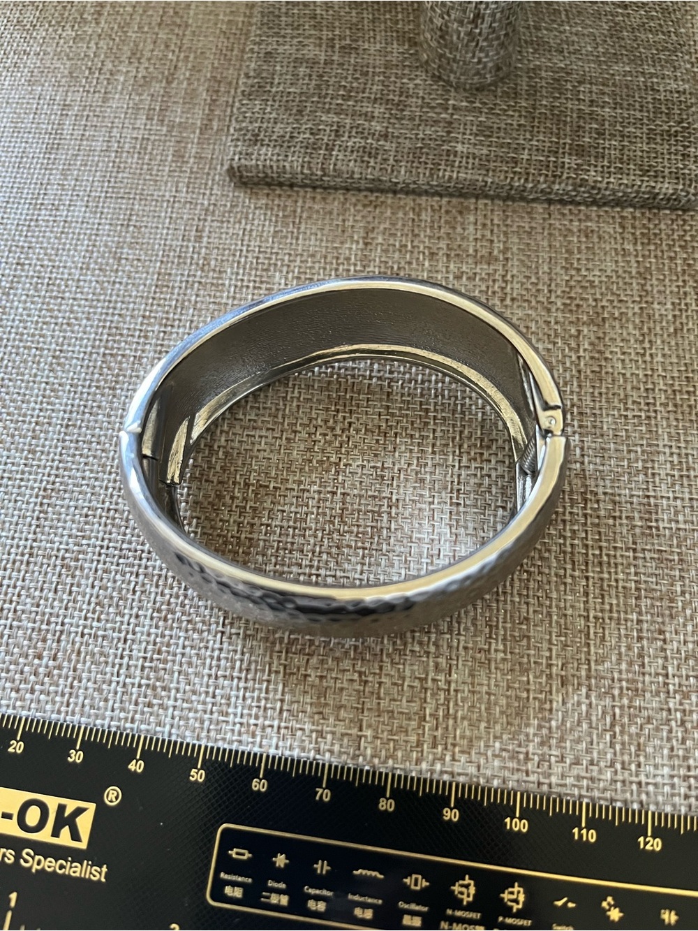 Hammered Silver Cuff Bracelet - Wide Open Bangle - Picture 6 of 9